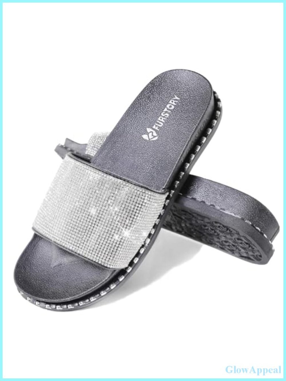 Rhinestone Glitter Platform Slide Slippers Open Toe Non-Slip Cozy House Shoes